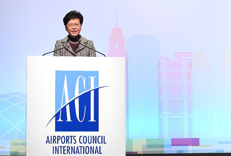 行政长官林郑月娥今日（四月三日）在2019国际机场协会全球週年大会暨亚太区周年会议与展览致辞。